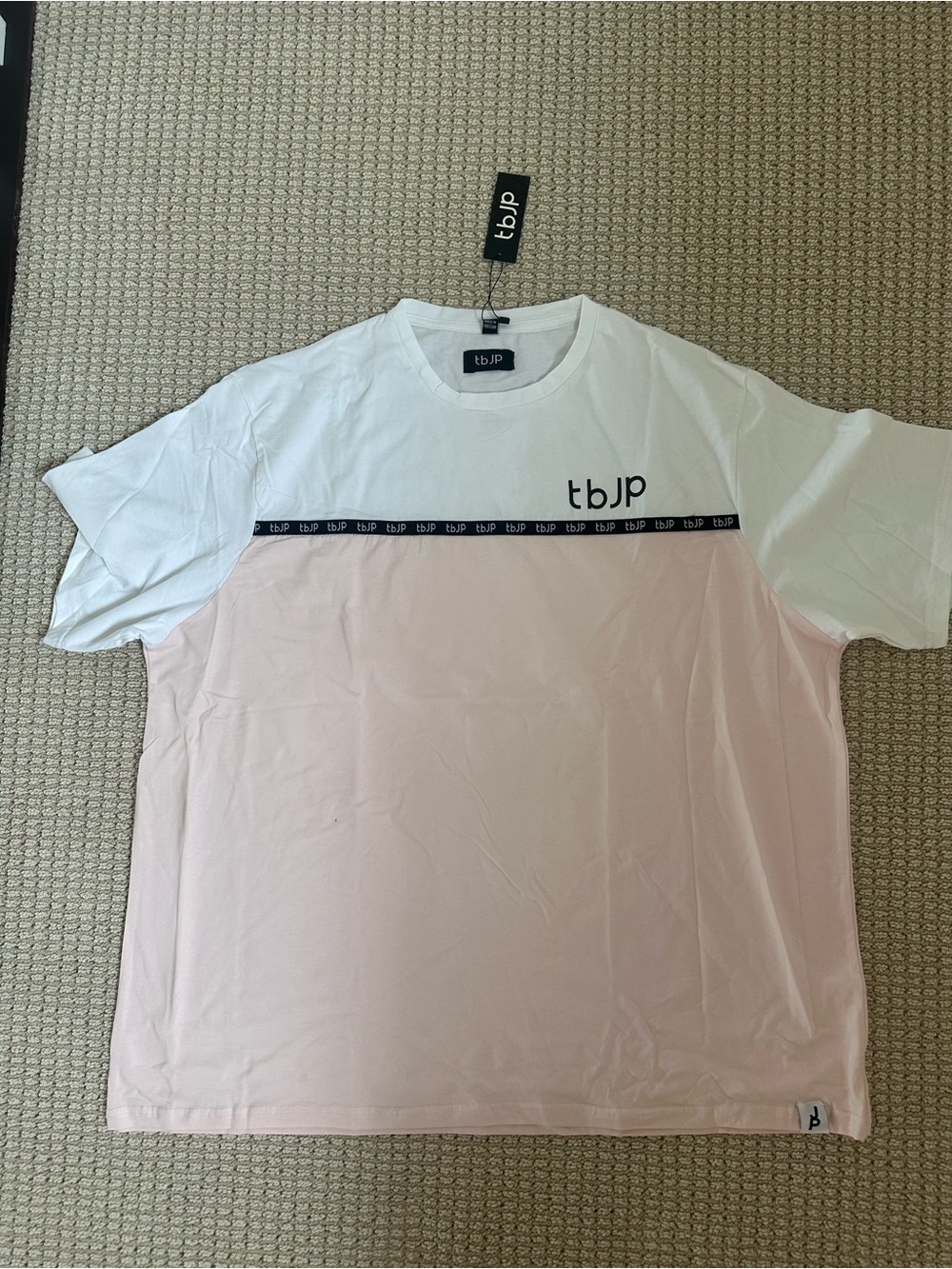 Men's White and Light Pink Colorblock Short Sleeve Tee